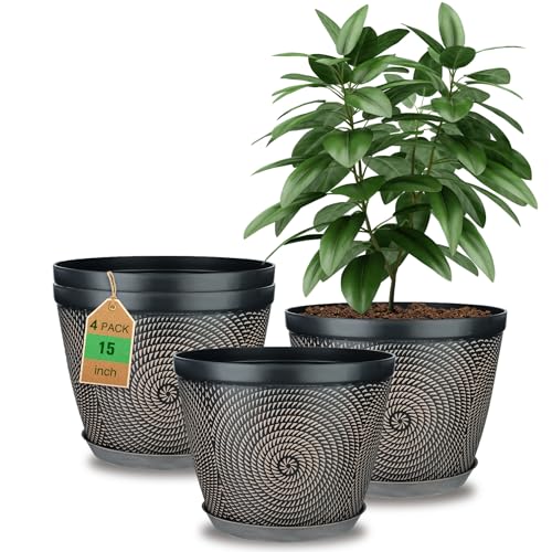 Quarut 15 Inch 4 Pack Large Plant Pots, Plastic Flower...