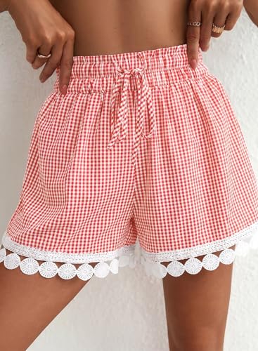 Image of Dokotoo Womens Shorts Summer Casual Loose Elastic Waist Drawstring Lace Boho Beach Cover Up Shorts