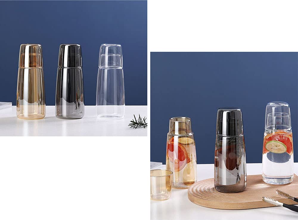 Juego de jarra de agua de noche de cristal con vaso, jarra y taza de noche