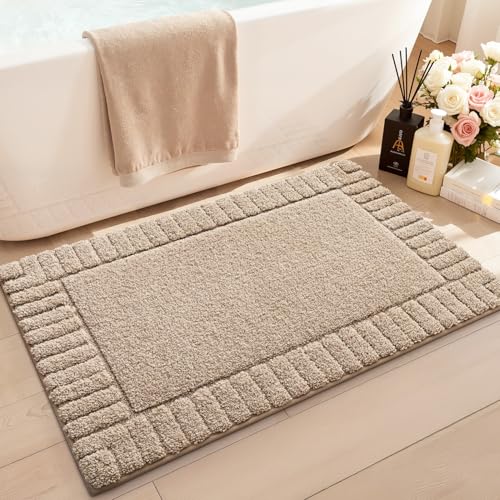 LUMI Bathroom Rugs Non Slip with Rubber Backing, Extra Soft Plush Microfiber Bath Rug Absorbent, Machine Washable Bath Mat Quick Dry for Tub, Shower, Hotel, Beige, 16"x24"