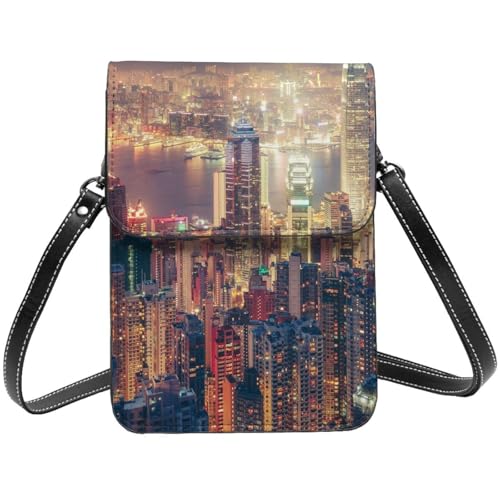 Sac à bandoulière imprimé noir en cuir pour téléphone portable et petits objets du quotidien