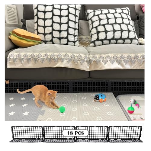 Hiflora 8 Pack Under Bed Blockers for Pets – Easy to Install Black Plastic Under Couch Blocker (6.5" H X 14.5" L) – Prevents Dogs, Cats, Toys from Getting Under Sofa or Furniture