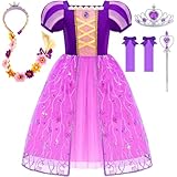 Aolliya Rapunzel Dress for Girls Purple Puff Sleeve Princess Costumes Fancy Dress Up for Halloween Cosplay Carnival