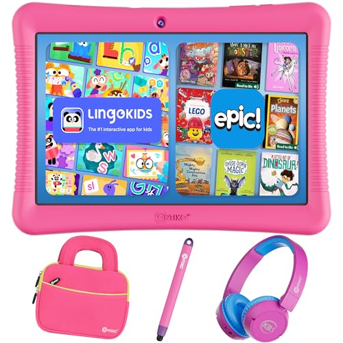 Image of Contixo 10 inch Android Kids Tablet Bundle - 32GB, Epic! & Lingokids Educational Apps, Parental Controls, Kid-Proof Case w /Kickstand & Stylus, Headphones & Sleeve Bag - Pink