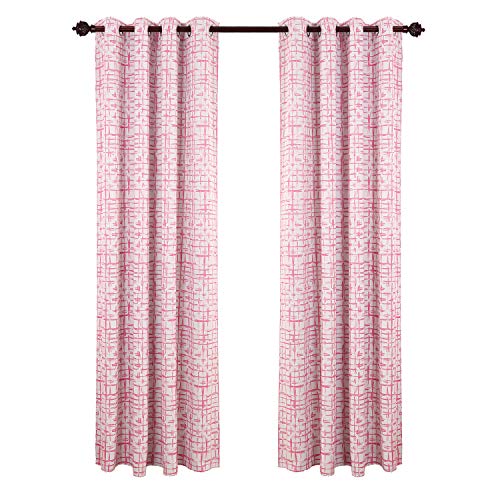 Image of Deconovo Decorative quare Sketch Print Curtains Darkening Thermal Insulated Blackout Panels for Living Room, 52W x 95L Inch, Pink
