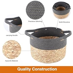 Natural Water hyacinth and cotton rope basket for shelf,Round handmade basket ,small storage basket for Living room, kitchen, office, home decor Set of 4 Natural Water hyacinth and cotton rope basket for shelfRound handmade basket small storage basket for Living room kitchen office home decor Set of 4
