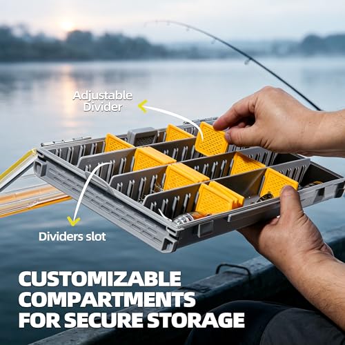 Image of RUNCL 3700 Standard Fishing Tackle Box, Waterproof Floating Lure Storage Box with Adjustable Dividers, Clear Rust-Proof Utility Tray for Terminal Tackle, Hooks and Sinkers