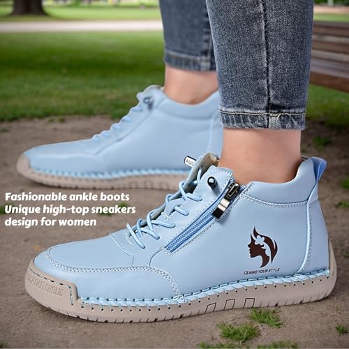 Women Ankle Boots Stylish Casual Sneaker Shoes with Zipper and Lace-Up Design for Easy Slip on, Lightweight and Comfortable4