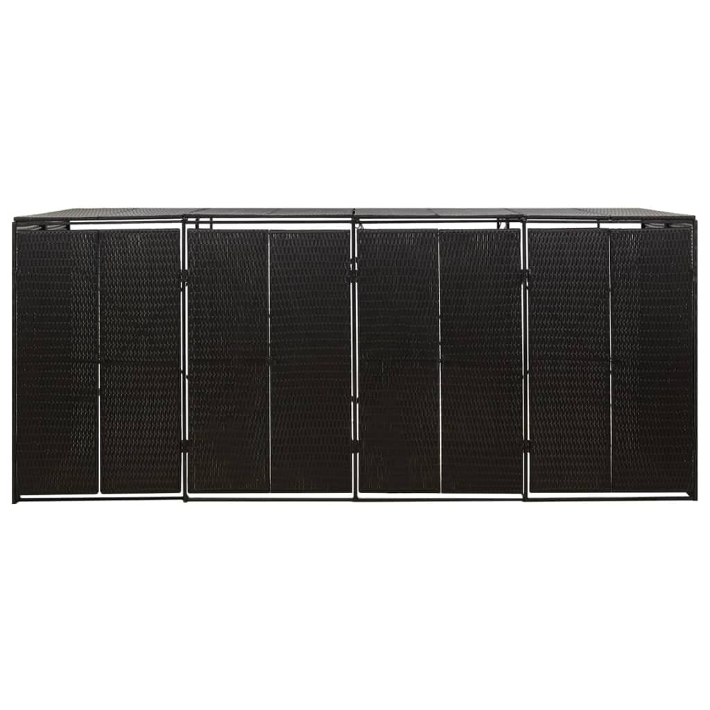 Cache Poubelle Extérieur Quadruple, Abri Rangement de Poubelle Quadruple Noir 274x80x117 cm Résine tressée