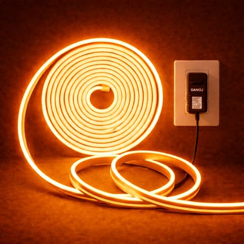 Image of Orange Neon LED Rope Lights 16.4ft (5 Meter) 600 LEDs - IP65 Waterproof Flexible Silicone Strip with Adapter for Indoor /Outdoor Use