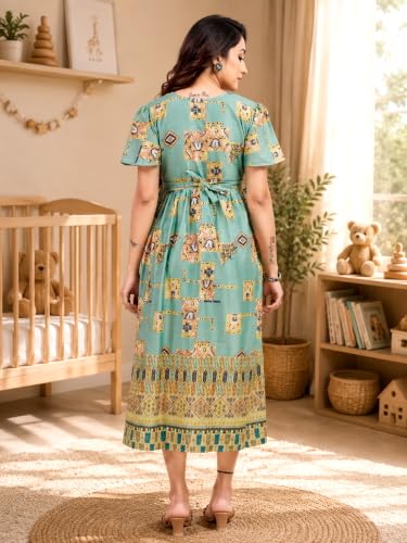 Image of RITIJYA Zipless Feeding Kurta Dress for Women | Maternity Nursing Kurti, No-Zip Easy Access | Extra Pleats Pre to Post Pregnancy | Quick-Dry Fabric | S-4XL