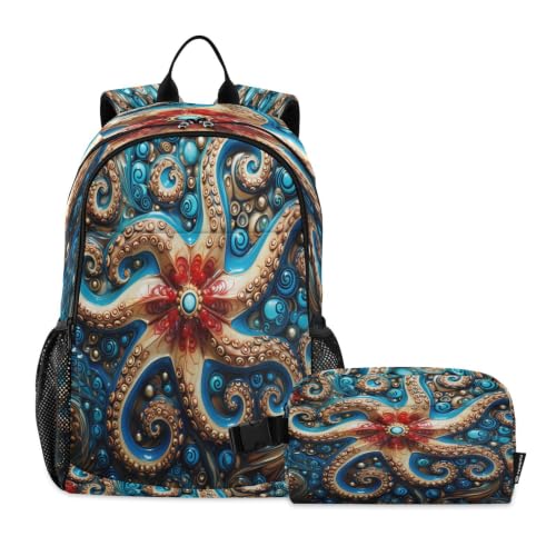 Sac à dos pieuvre bleu et sac à lunch pour écolier