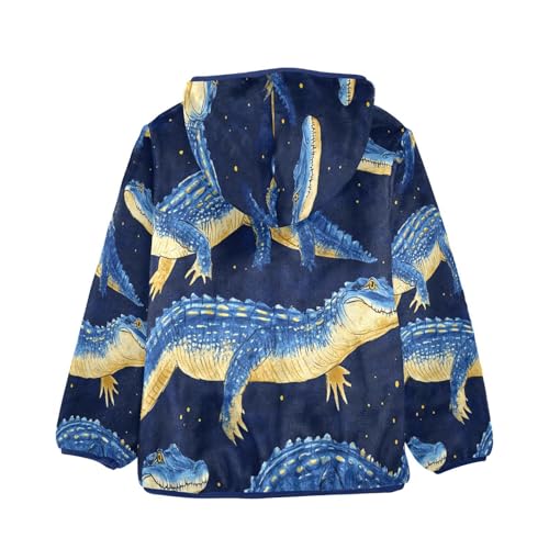 Blue Crocodile Pattern Print Toddler Fleece Jacket Girl Boys Hooded Fleece Jacket Coat Warm Outwear Zip-up 3-10T2