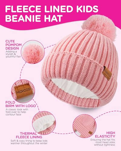 Image of Kids Winter Hat Scarf Gloves Set - Girls Boys Fleece Lined Beanie Hat with Pom Knit Scarf Warm Mittens for Children