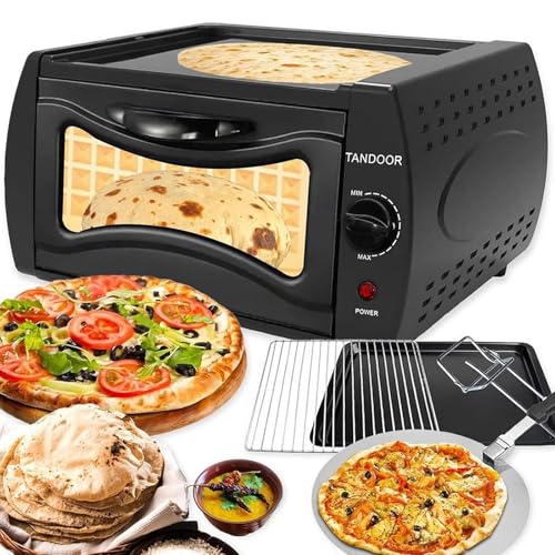 MJMLUCK Horno Tandoori 2 en 1, Horno tandoor eléctrico de 2100 W, minipizza de 15 l, Control de Temperatura de 50 °C a 350 °C, para Uso doméstico y para Llevar.
