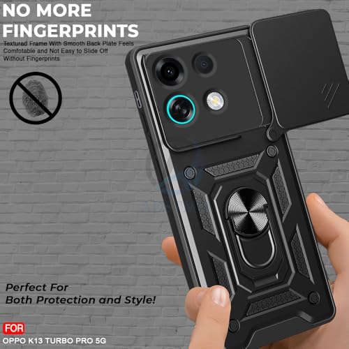 Image of AESTMO Tough Armor Compatible with Oppo K13 Turbo 5G / Oppo K13 Turbo Pro 5G Bumper Back Case Cover | Ring Holder & Sliding Camera Shield Cover | 360 Degree Protection Back Case Cover (Black)