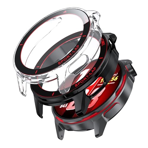 CAUHENYEE Cover per Huawei Watch GT Runner 2 – Trasparente & Nero, Custodia Antiurto con Vetro Temperato, Antigraffio & Alta Sensibilità al Tocco per Sport e Uso Quotidiano, Confezione da 2