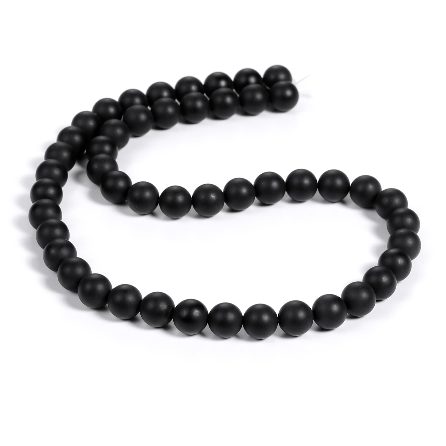 BEADNOVA Black Matte Onyx Beads Natural Crystal Beads Stone Gemstone Round Loose Energy Healing with Crystal Stretch Cord for Jewelry Making (8mm, 45-48pcs)