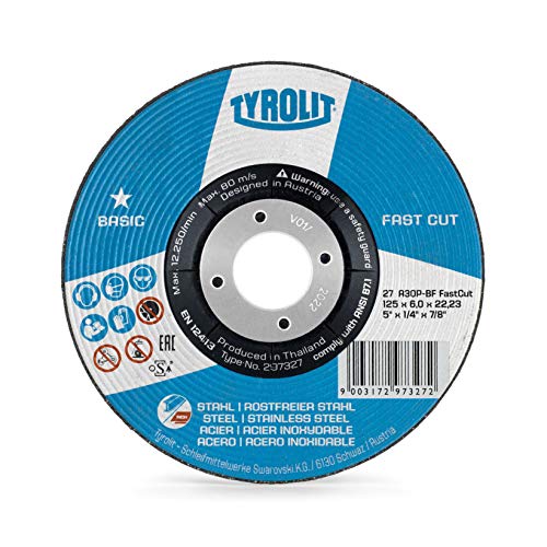 Tyrolit 297327 Basic Fastcut 2In1 Disco De Desbaste, 27, A30P-Bf, 125 X 6.0 X 22.23 Mm Dimensiones, Caja De 10