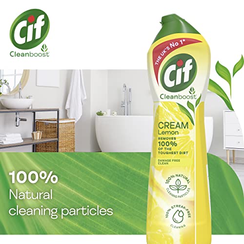 Image of Cif Lemon Universal Surface Cleaner with 100% natural cleaning particles, creamy cleaner removes 100% of the toughest dirt 500 ml
