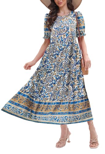 Image of Women's Maxi Dress Casual Loose Fit Tiered A-Line Flowy Summer Dress with Pockets