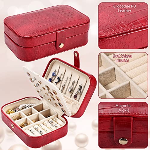 Dajasan Mini Jewelry Travel Case, Teacher Appreciation Gifts, Small Leather Jewelry Organizer Box For Earrings Bracelets Rings Necklace (Red) #TOP2
