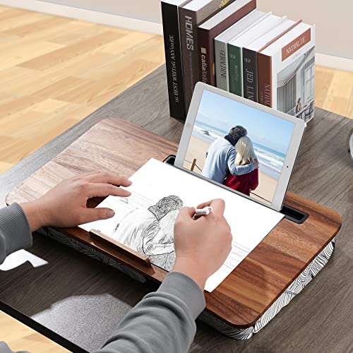 Yifan Laptop Lap Desk With Cushion, Walnut Wood Platform Laptop Lap Desk With Phone Holder And Anti-Slip Stopper (Fits Up To 17 Inches Laptops) #TOP4