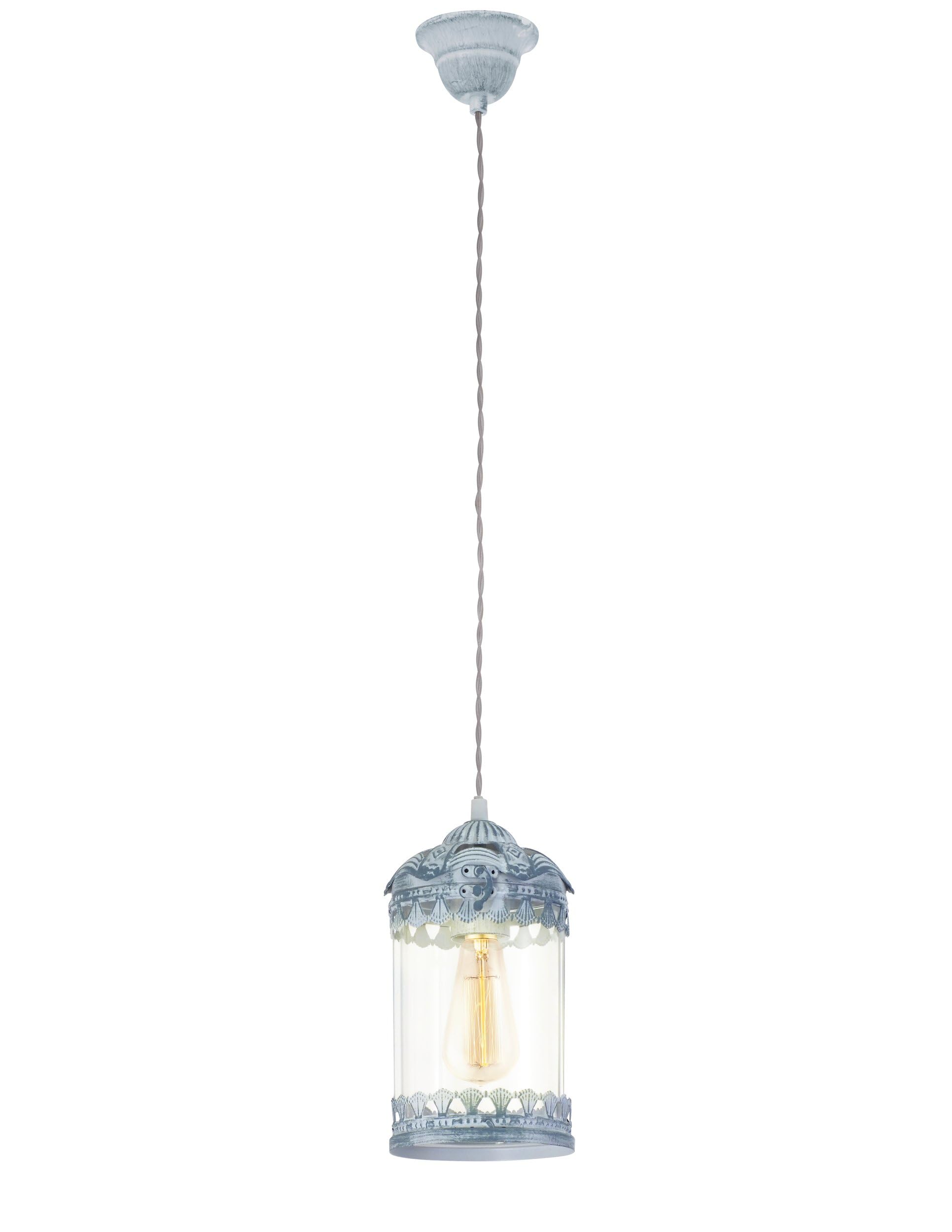 EGLO lampa wisząca Langham, lampka lampion do salonu i jadalni | światło vintage z metalu w kolorze szaro-niebieskim, oświetlenie wiszące, oprawka E27