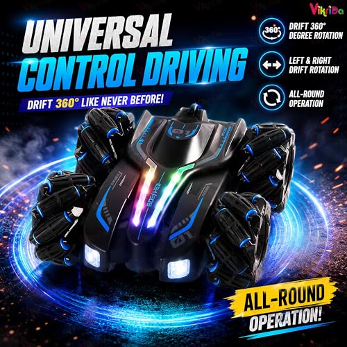 Image of VikriDA RC 4x4 Gesture Control Drift Car | 360 Stunt Car with Double Smoke, RGB Lights, Spray Mist, Rechargeable Toy