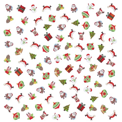 100 peças de botões de Natal de madeira mistos botão decorativo de Natal com costas planas para artesanato de Natal costura meias DIY decoração de presentes feitos à mão