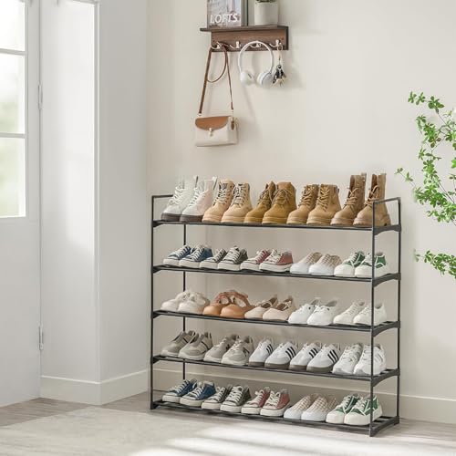 Image of Lukzer 5 Tier Large Metal Shoe Rack | Space-Saving Footwear Organizer for Entryway, Living Room | Ideal for Shoes, Boots, Slippers & Sneakers | Durable Storage Solution (Black /90 x 88.5 x 29.5 cm)