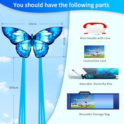 2 Pack Colorful Butterfly Kites for Kids & Adults, Easy to Fly Kites with Handle & String, Durable Outdoor Kite for Beach, Park, and Festivals – Includes Storage Bag, for Family Fun - Thumbnail 7