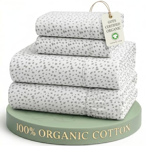 Image of LANE LINEN Deep Pocket Full Size Sheets Set 100% Organic Cotton GOTS Certified Percale Weave Deep Pocket 4 Piece Soft Breathable Cooling Lightweight All Season Machine Washable Crisp - Haze Grey