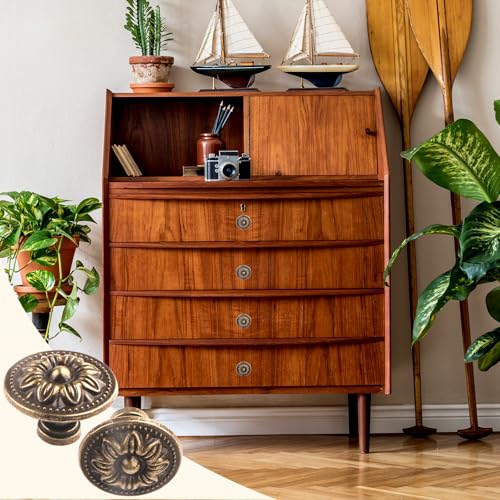 YnewL 12 Stück Möbelgriffe Vintage, 30mm Runde Möbelknöpfe mit Schrauben Schraubendreher, Blumenmuster Schrankknöpfe-Wird für Schränke, Kleiderschränke, Möbel und Hardware-Griffe Verwendet(Bronze