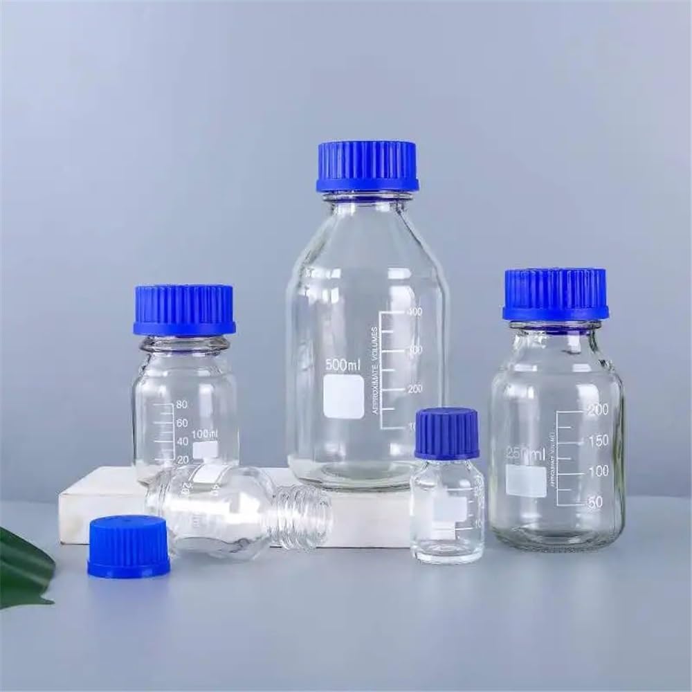 Laborausstattung und -bedarf Messflasche for Reagenzien mit blauem Deckel, transparente/braune Probenflasche aus Glas, 50 ml/100 ml/500 ml/1000 ml/2000 ml