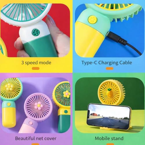 Image of BLAXSTOC Mini Rechargeable Fan, Portable Fan USB C Handheld Small Fan with 3 Speed Modes, High Speed Motor, Type-C Charging Port, 400mAh, (MULTICOLOR)
