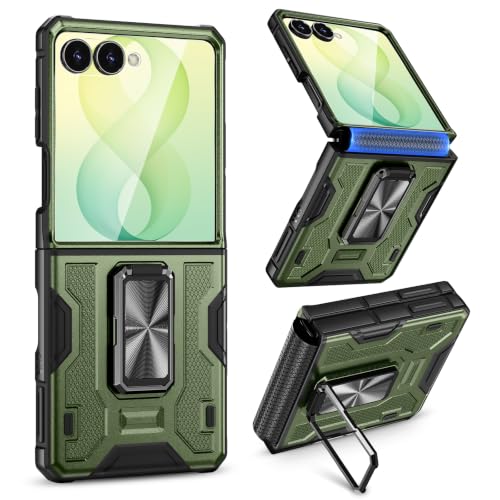 Image of VEGO Case for Samsung Galaxy Z Flip 8 Built-in Screen Protector & Stand | Military-Grade Shockproof Hinge Protection Anti-Scratch Anti-Drop Protective Phone Case for Galaxy Flip 8 2026, Green
