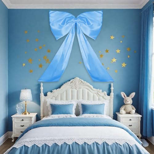 24 x 36 Inches Large Blue Bow Decor,Coquette Room Decor,Giant Blue Bow Room Wall Decor,Baby Shower Birthday Party Backdrop Wall Wedding Party Christmas Tree Decorations(Blue)