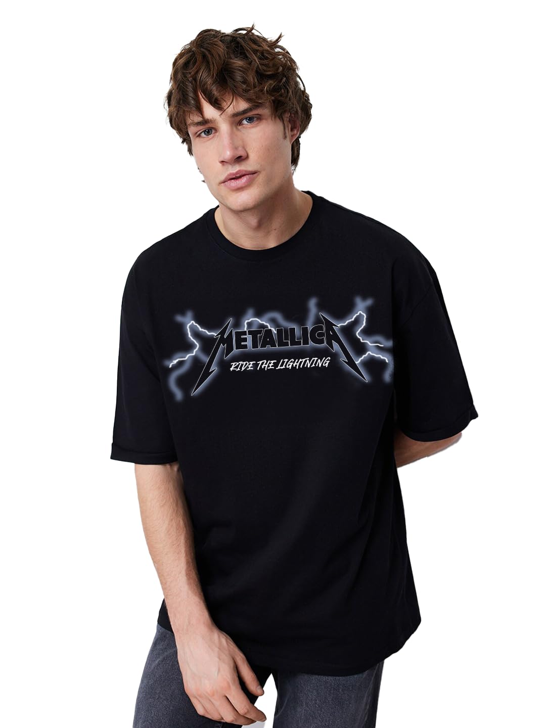 The Zoo Zoo StoreRock Band Oversized Loose Baggy Fit Drop Shoulder Half Sleeves Cotton Heavy Premium Fabric T-Shirt for Men