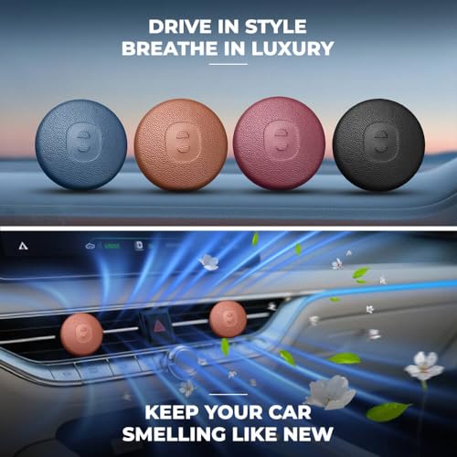 Image of Keyzone Premium Leather Key Cover & AC Vent Car Perfume Combo (4 Fragrances) | Compatible for Tata Nexon, Harrier, Safari, Altroz, Punch, Tigor 4 Button Smart Key. (Brown)