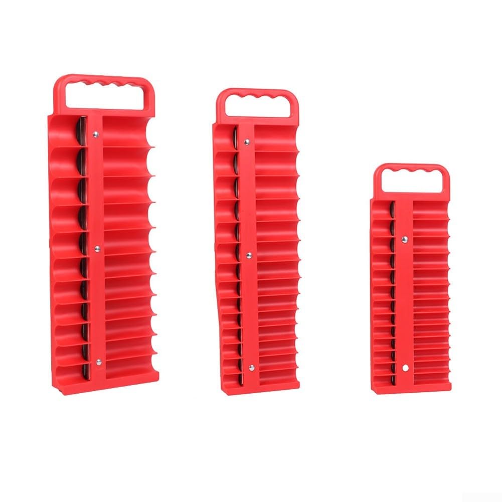 Vassoio organizer magnetico con ABS resistente e doppie strisce magnetiche per prese SAE e metriche da 1/4 3/8 1/2 pollici, rosso/nero (rosso)