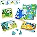 IMMEK Giochi Bambini Giocattolo Dinosauro Puzzles in Legno per 1 2 3 Anni a 4 5 Anno Animali da Puzzle Montessori Educativi Bambina Bimbo Regalo 4 Pezzi Set con 12 Pagine Libro di Pittura, Multicolore