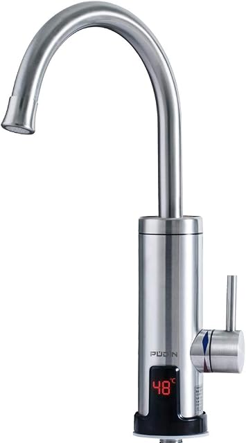 Pudin,220V Electric Instant Heater,Supply Hot and Cold Water,Stainless Hot Water Tap with LED Digital Display for Home Facilities(British Plug)