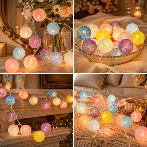 Image of One94Store Cotton Ball String Fairy Lights - 14 LED, 3 Meter, Multicolor Decorative Plug-in Lights for Diwali, Christmas, Parties, Weddings & Home Decor