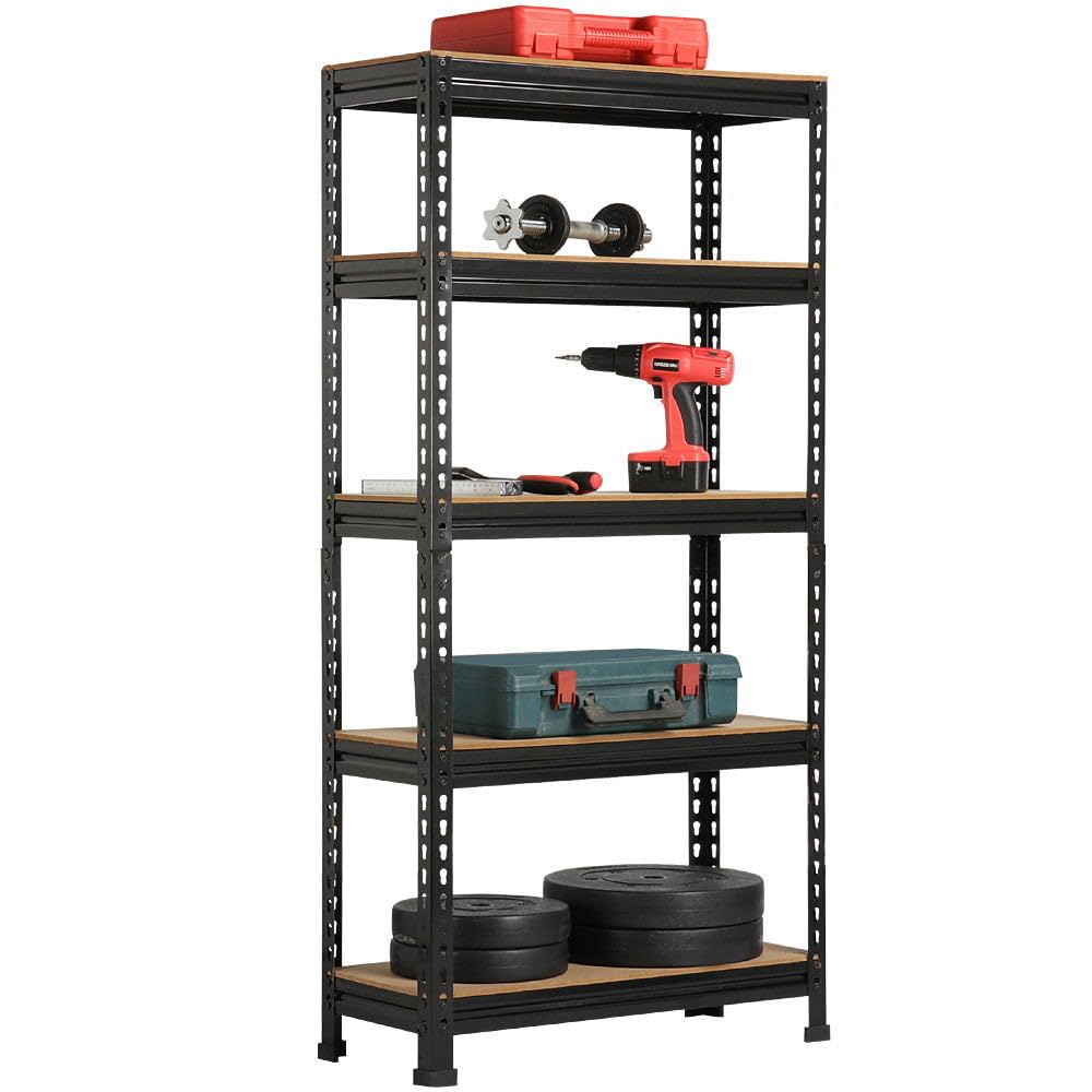Yaheetech Estantería Metálica Galvanizada 150x70x30cm Estanterias Almacenaje de 5 Niveles Estante Industrial de Almacenamiento para Trastero Garaje Taller Carga de 750 kg sin Tornillos Negro