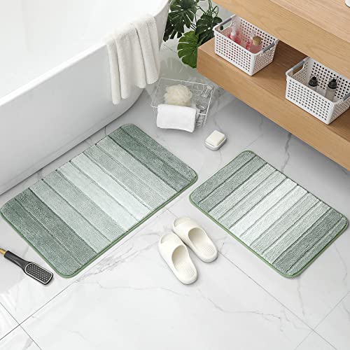 Bathroom Rugs Sets 2 Piece, Luxury Ombre Bath Mat Set, Non Slip Ultra Soft and Water Absorbent Bath Carpet, Machine Washable Quick Dry Bath Mats for Bathroom Floor, Tub and Shower, Green