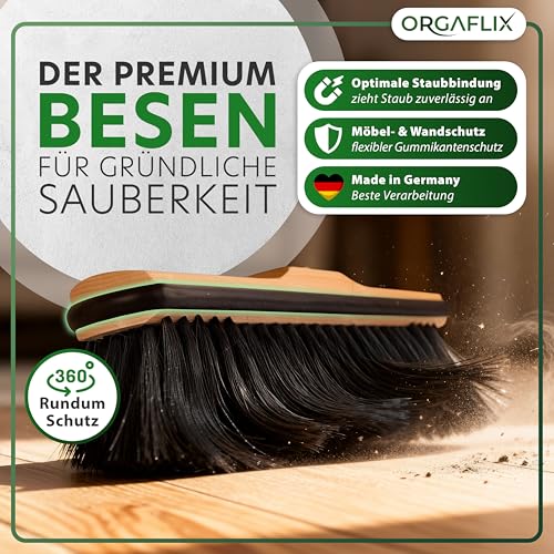 ORGAFLIX Qualitäts Besen ohne Stiel 28 cm, Kehrbesen mit Kantenschutz für Haus und Küche, Besenkopf mit Qualitätsmischung, rostfreies 24 mm Metall-Gewinde, Zimmerbesen aus Deutschland