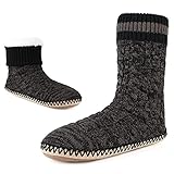 Cozylook Mens Slipper Socks Fleece Lined Non-slip Soles, Winter Soft Thick Cozy Home Boots, Warm Fuzzy House Shoes Indoor, Adult Size 10-11