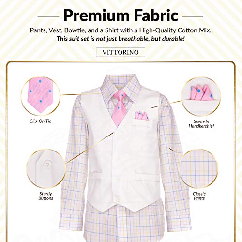 Image of Vittorino Boys 4 Piece Suit Set with Vest, Dress Shirt, Bow Tie, Pants & Pocket Square | Big & Little Kids Formal Apparel