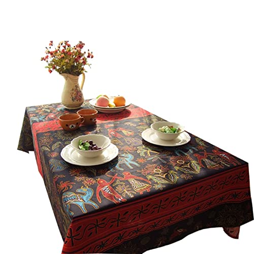 Nappe coton et lin imprimé totem nappe lavable rétro colorée table à manger - 2